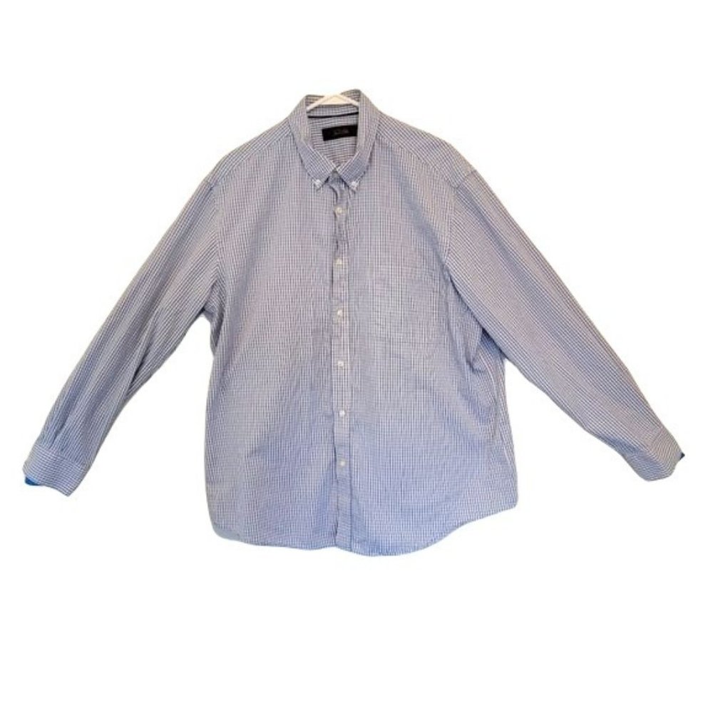 Tasso Elba Men's XXL Button down Shirt Long Sleeve blue and white checked